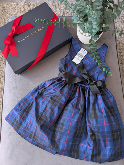 New Ralph Lauren Girls Tartan Plaid Pretty Blue Vincenza Dress Gift 5y Rrp £125