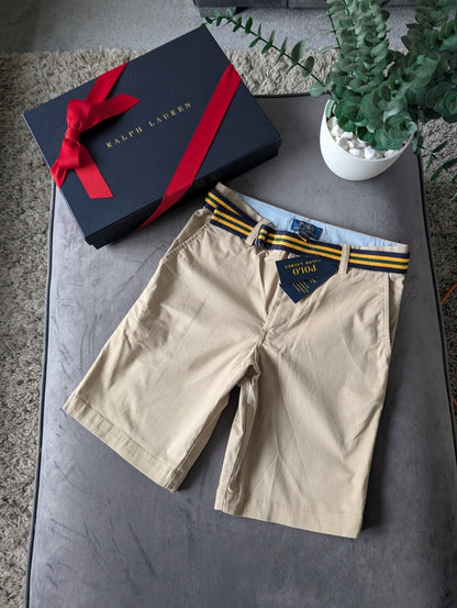 New Ralph Lauren Boys Beige Chino Shorts + Belt Smart Gift Age 12 Casual Summer