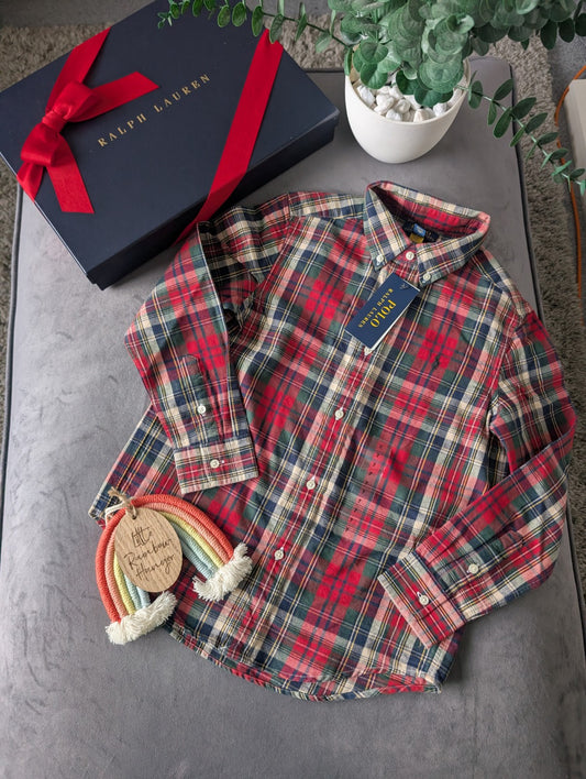 New Ralph Lauren Red Tartan Check Boys Shirt Smart Occasion Age 7yrs Gift