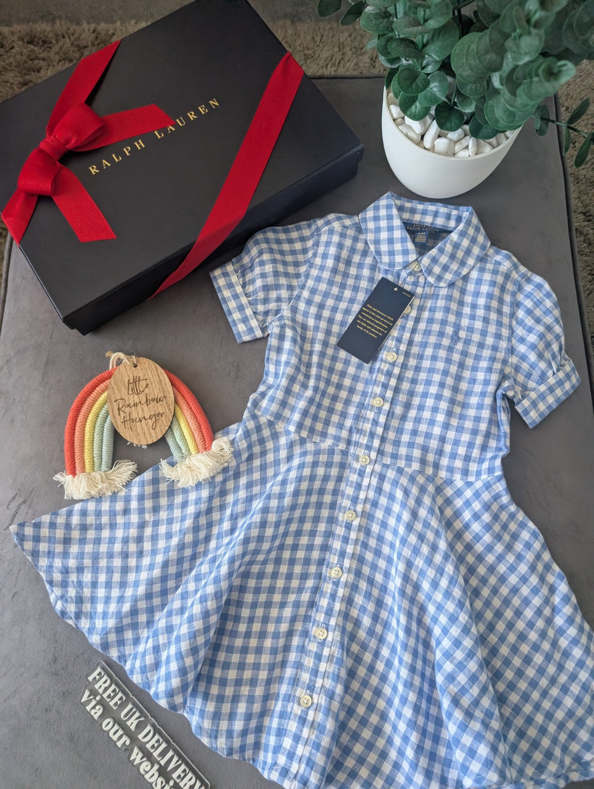 New Ralph Lauren Girls Gingham Navy White Check Dress Occasion Gift 2-3yr Pretty