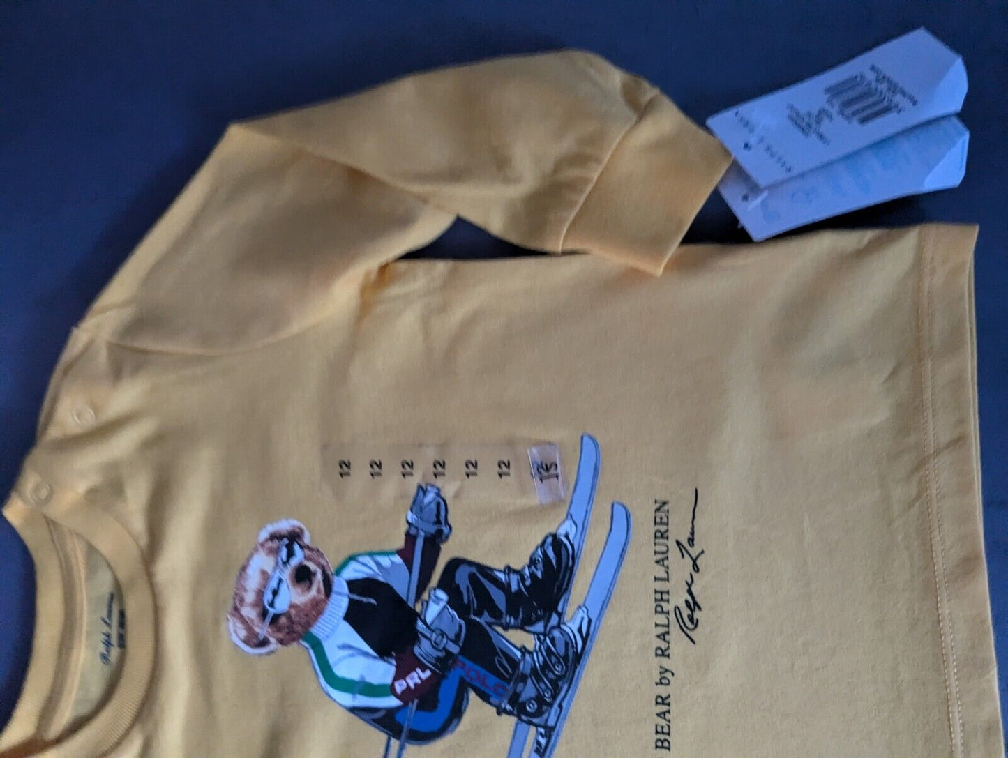 New Polo Ralph Lauren Unique Ski Yellow Polo Bear Long Sleeve T-Shirt 12-18m