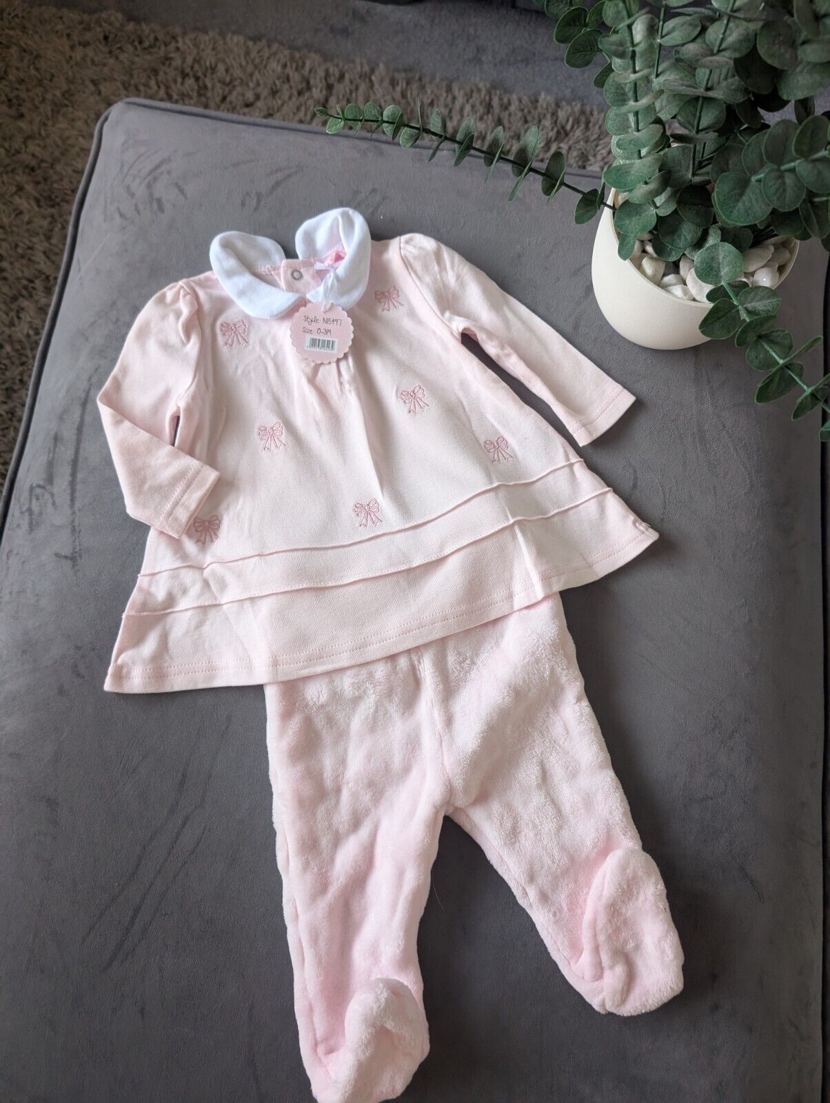 New Rock A Bye Baby Boutique Baby Girls Pink Bows Fleece Outfit Set 0-3m Gift