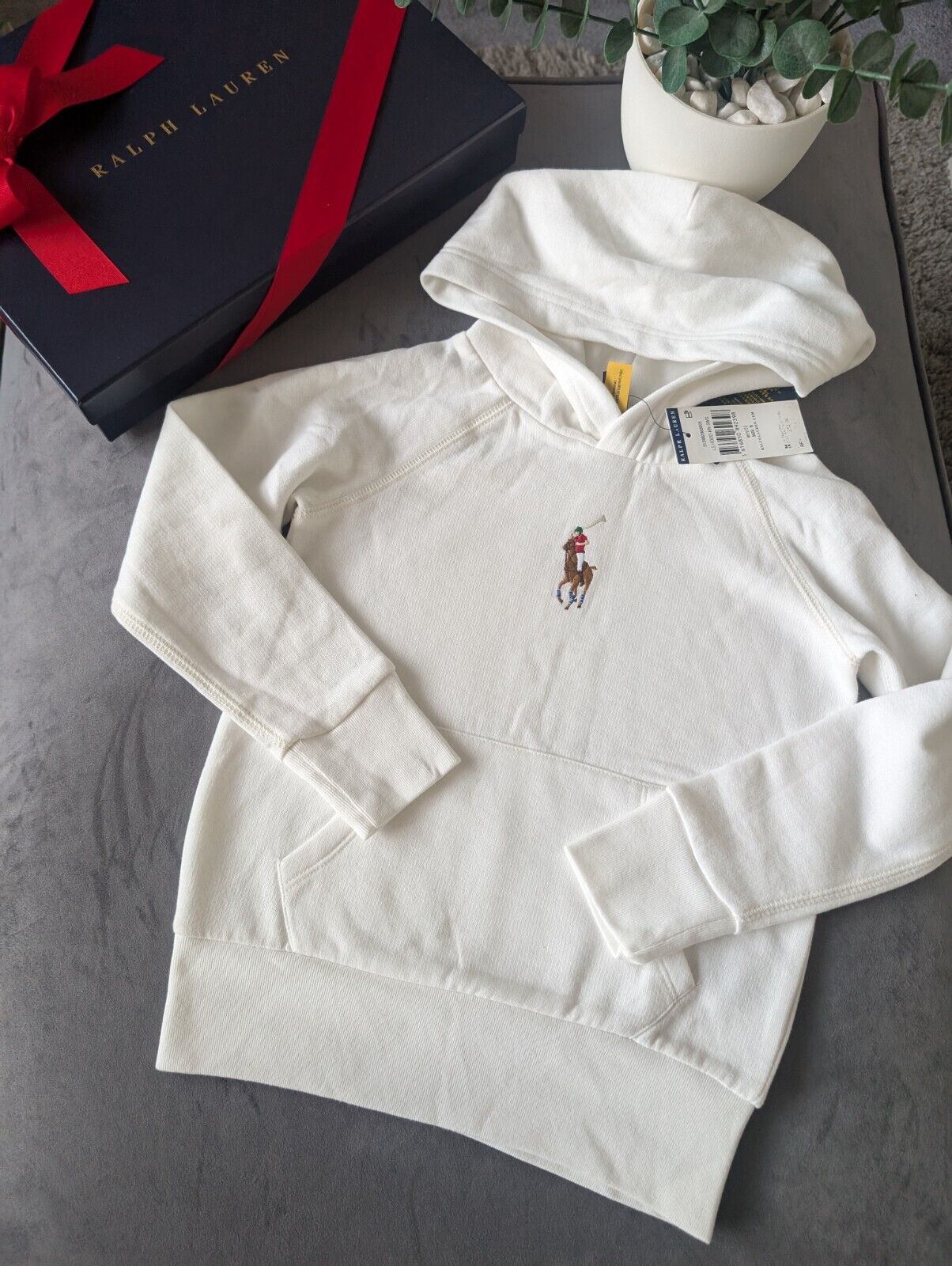 New Ralph Lauren Embroided Big Pony White Unisex Hoodie Size Kids 6Yrs Gift Kids