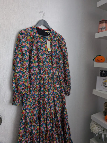 New Boden Glorious British Style Ditsy Floral Maxi Tiered Dress Uk 10 R Autumn