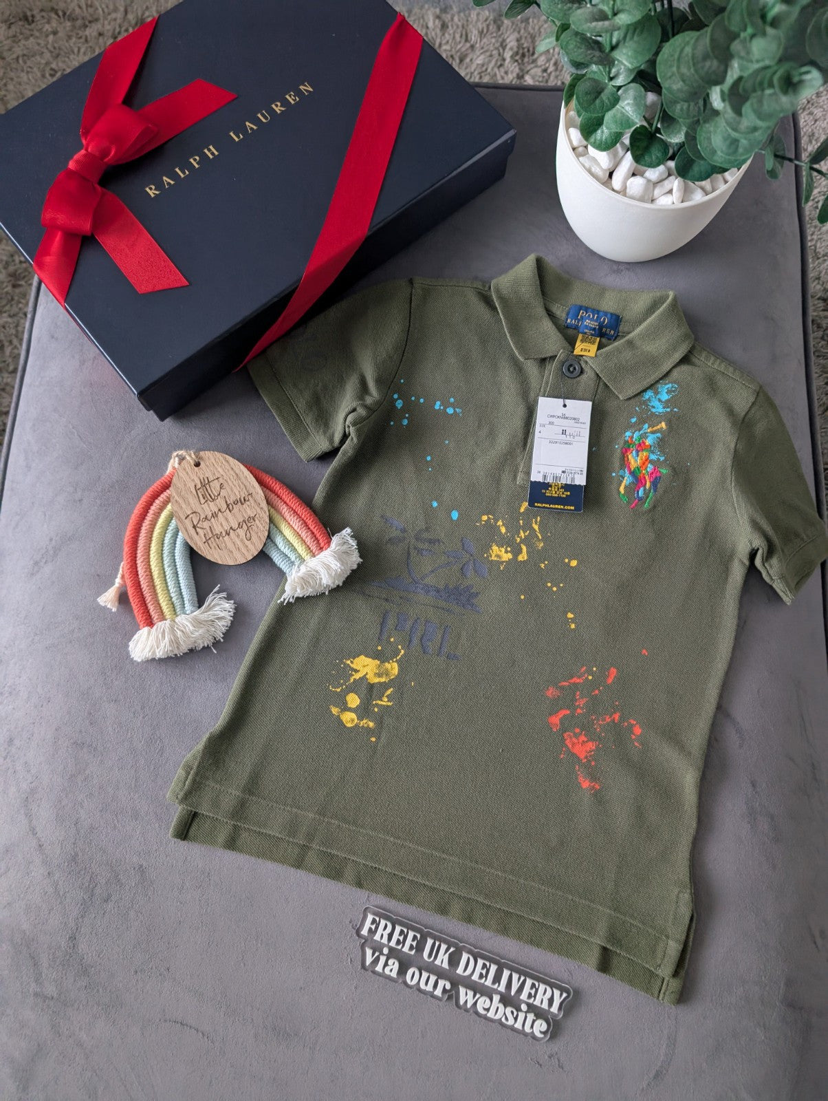 New Ralph Lauren Boys Khaki Multi Gorgeous Ltd Edition Peace Love Polo 4yr Gift