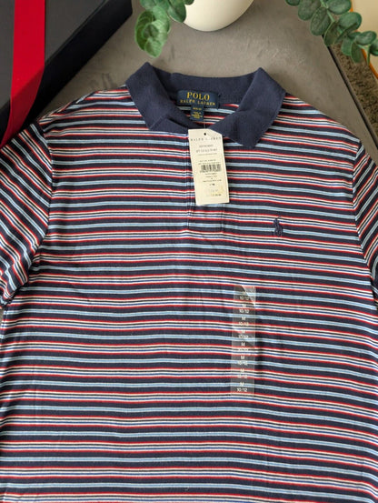 New Ralph Lauren Boys Navy Blue Stripe Polo T Shirt Age 10-12y  Smart Gift