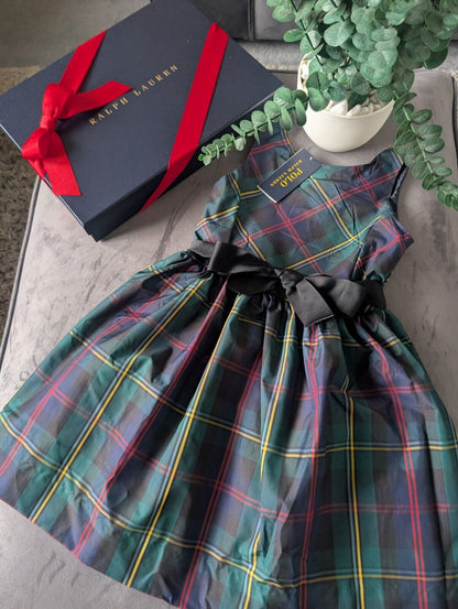 New Ralph Lauren Girls Tartan Plaid Pretty Green Vincenza Dress Gift 6y Rrp £125