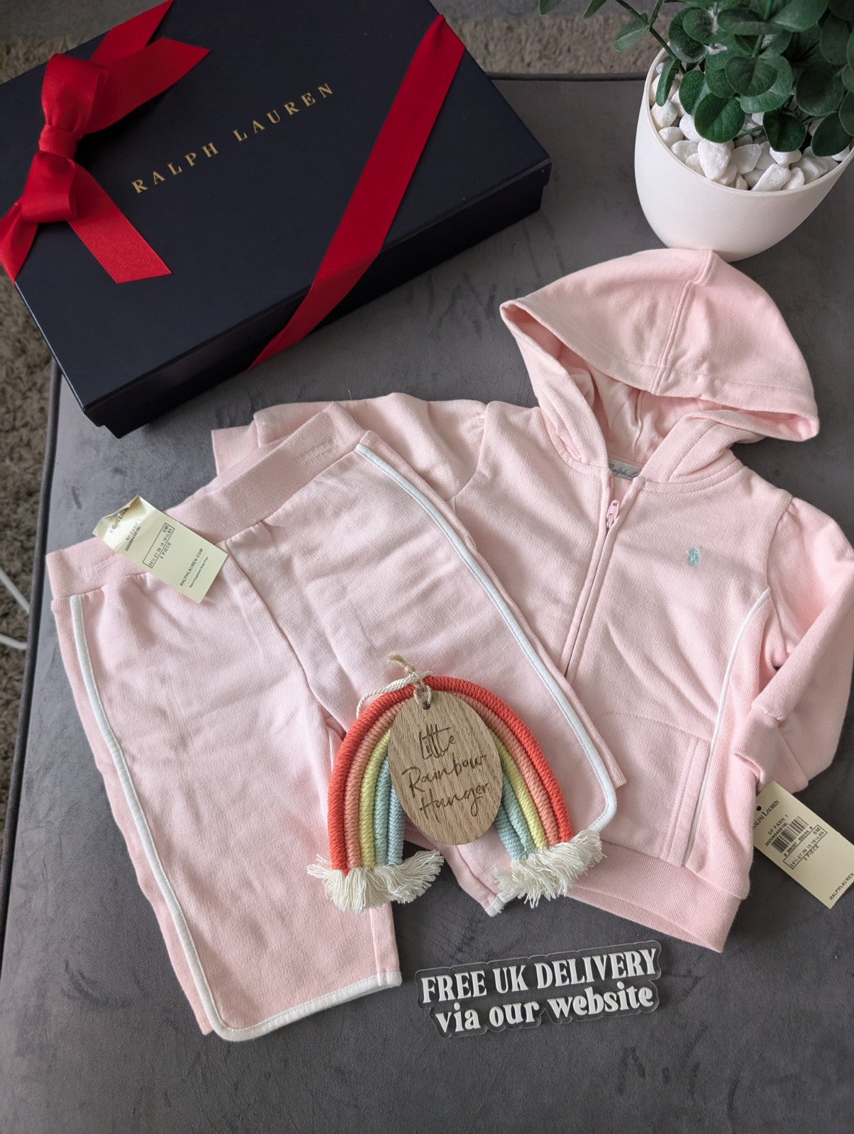 New Gorgeous Ralph Lauren Pink White Baby Girl Tracksuit  3-6m Gift Baby 2 Piece