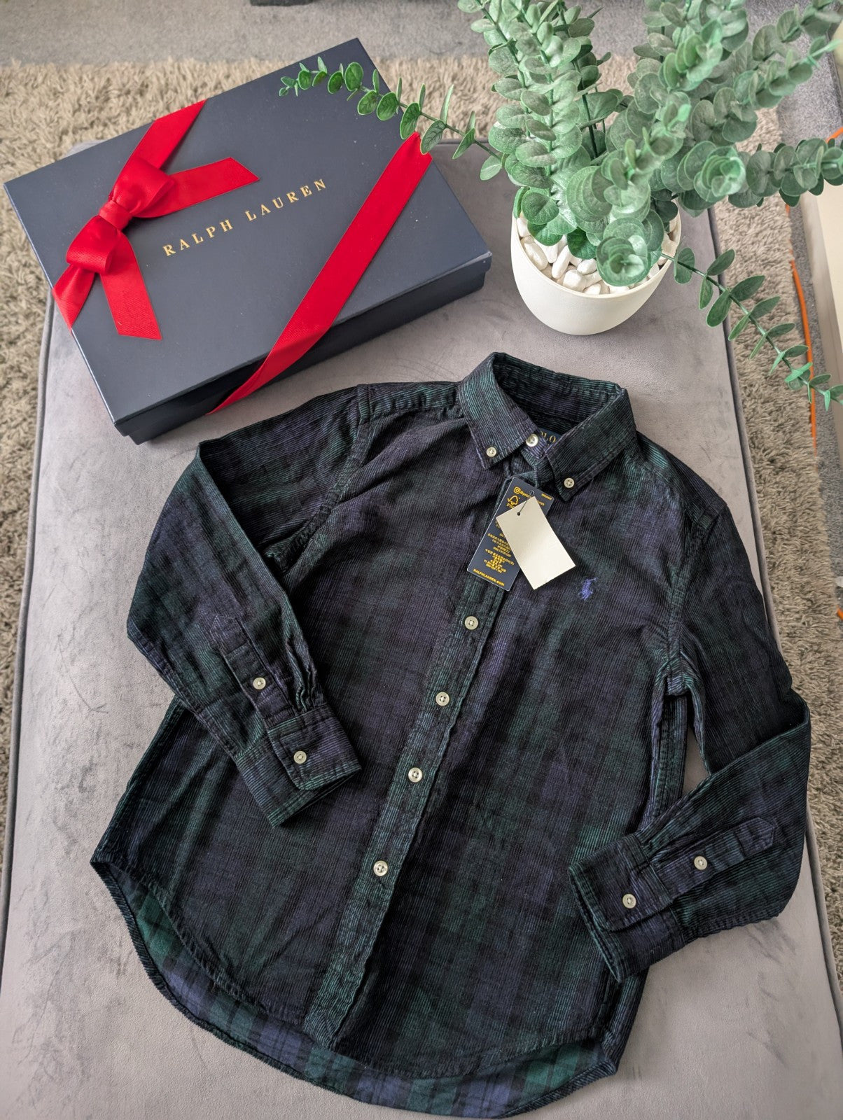 New Ralph Lauren Green Black Check Boys Shirt Smart Occasion Age 8 Yrs Corduroy