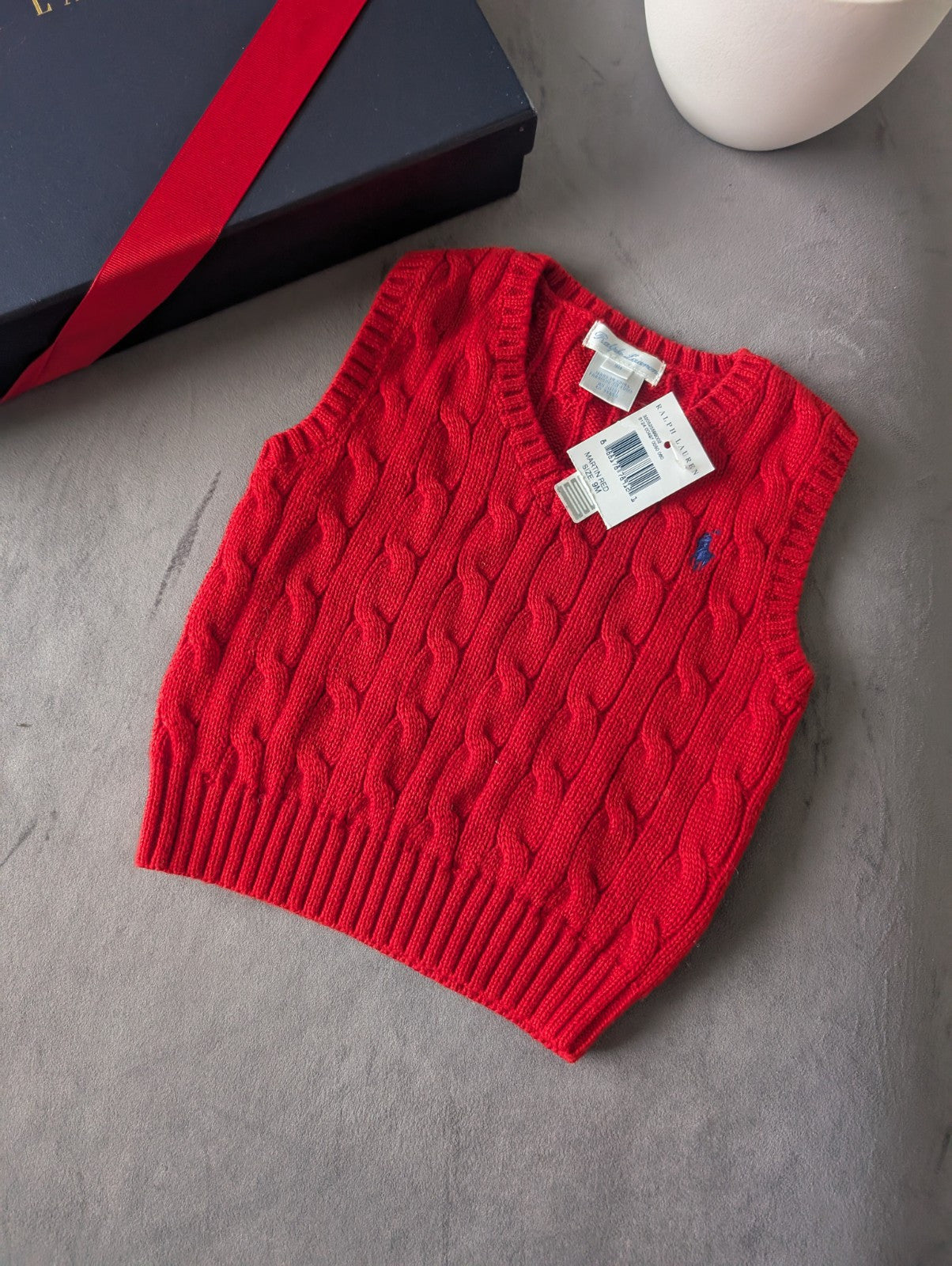 New Polo Ralph Lauren Red Cotton Sweater Jumper Vest Tank Top Size 6-9m Cute