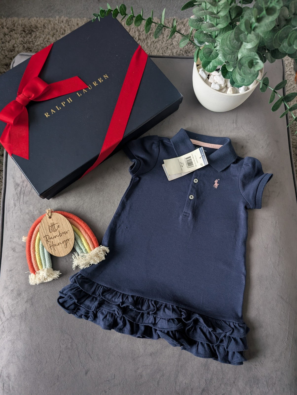 New Ralph Lauren Cupcake Navy Blue Baby Girls Frill  Polo Dress 9-12 Months Gift