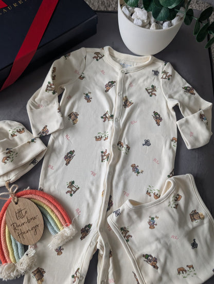 New Ralph Lauren Girls Pink Baby 3 Piece Gift Set Farmhouse 6-9m Ivory RRP£115