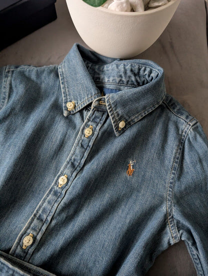 Vgc Ralph Lauren girls denim style shirt dress belted occasion 6 Yrs Winter occasion