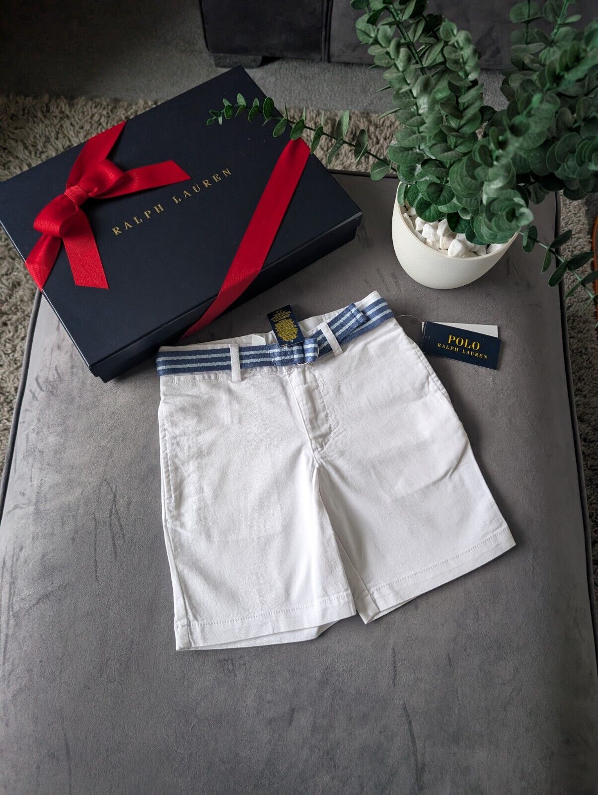 New Ralph Lauren Boys White Chino Shorts + Belt Smart Gift Age 5 Casual Summer