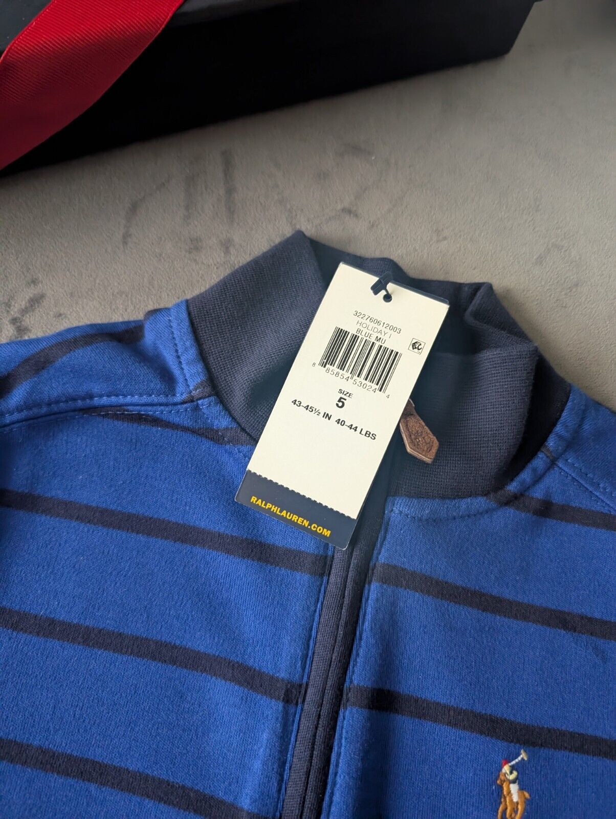 New Ralph Lauren Boys Navy  3/4 Zip Knit Blue Stripe Top Top Jumper Age 5y