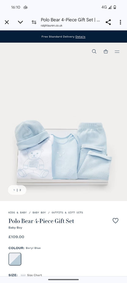 New Baby Boy Ralph Lauren 4 Pcs Gift Set Bear  9-12 Baby Blue Gift £109 Gorgeous