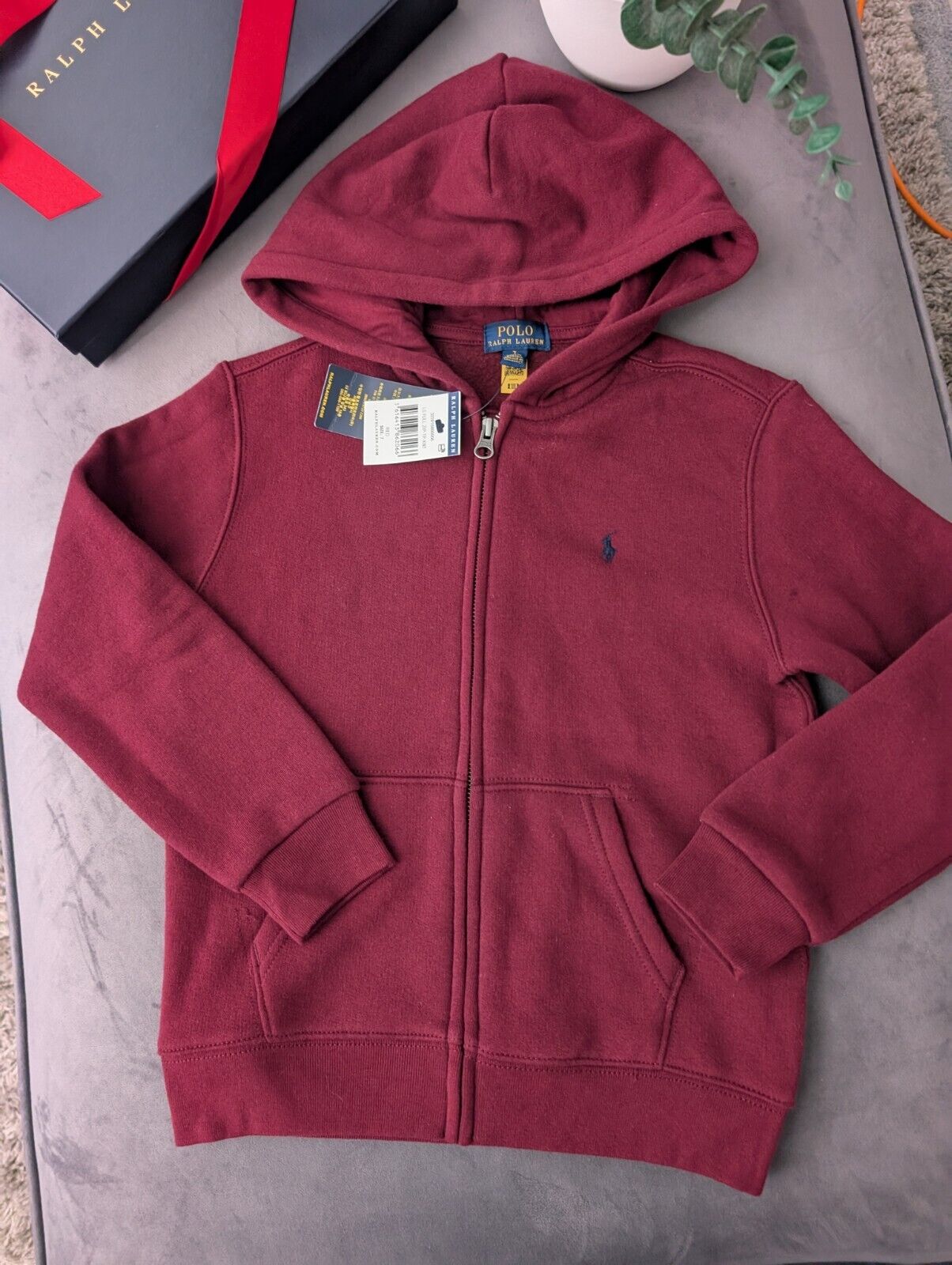 New Ralph Lauren Burgundy Film Zip Unisex Hoodie Size Kids 6-7 Yrs Gift Jumper