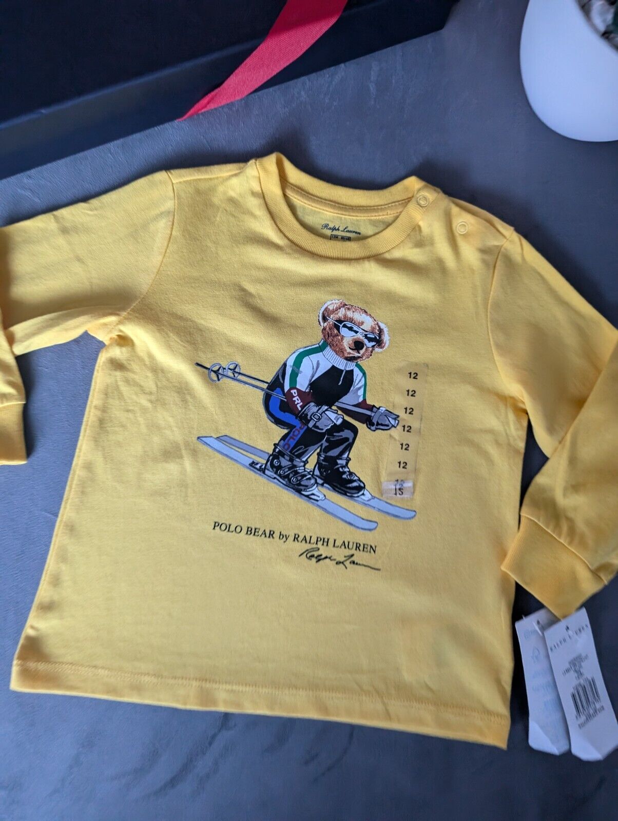 New Polo Ralph Lauren Unique Ski Yellow Polo Bear Long Sleeve T-Shirt 12-18m