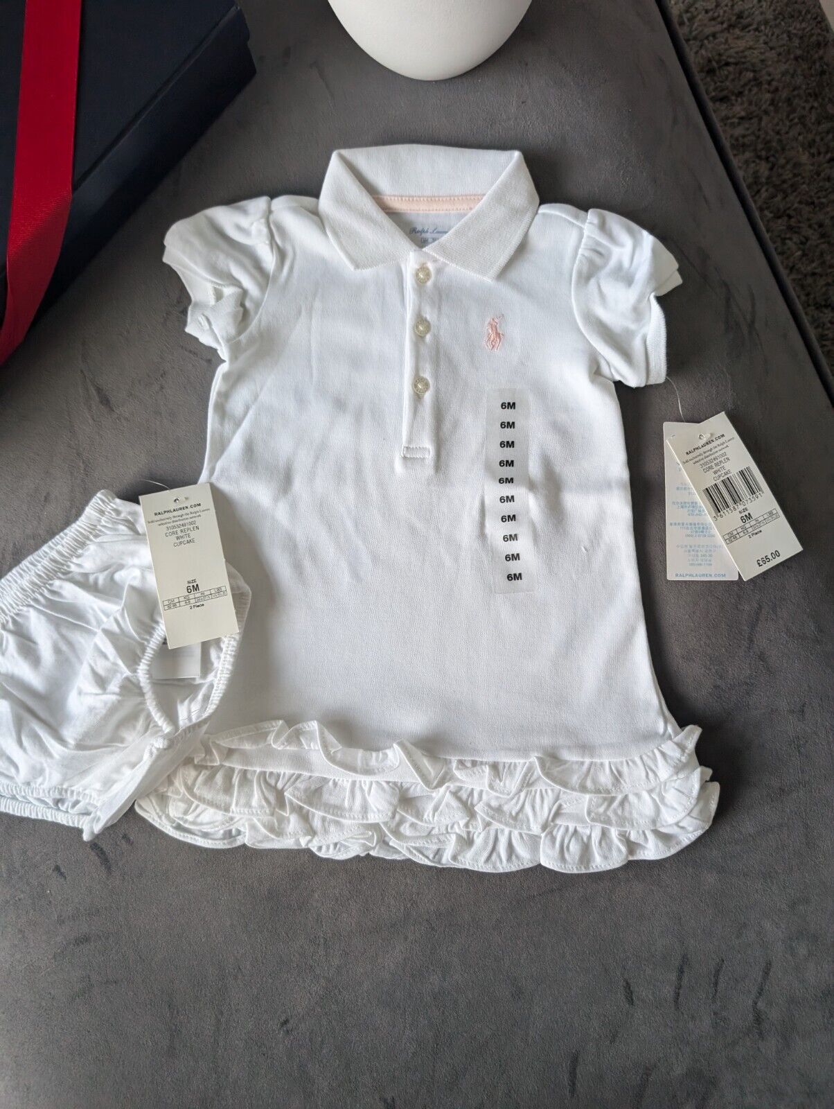 New Ralph Lauren Cupcake Pastel Baby Girls Frill  Polo Dress 6 Months Gift 2pc