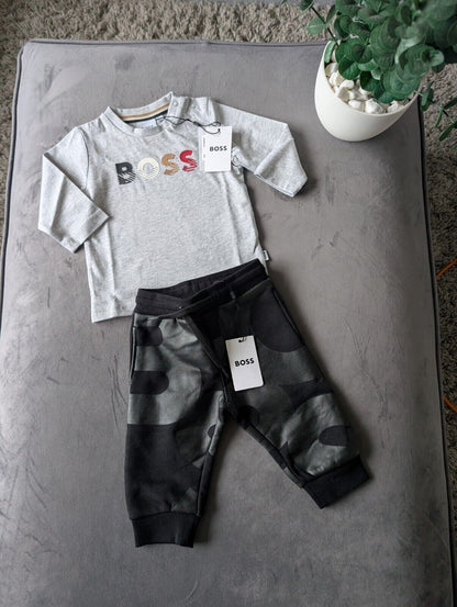 New Hugo Boss Grey Black Baby Full Jacket 0-6m Baby Boy Jogger + Top Set  Gift