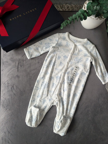 New Ralph Lauren Baby Girls Blue Floral Dainty All In One Babygrow Gift 3m