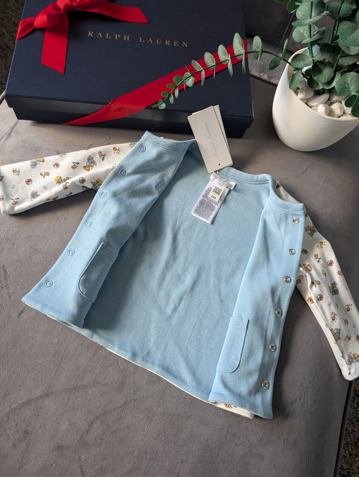 New Ralph Lauren Baby Boy Reversible Jacket Blue Farmhouse Bear Design 6-9m Gift