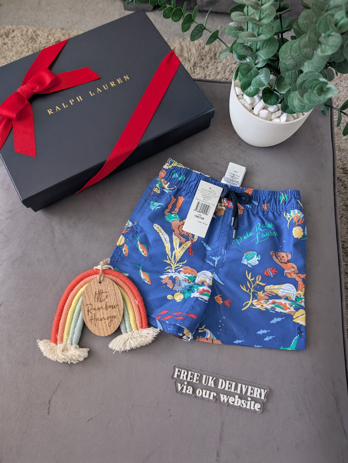 New Ralph Lauren Baby Boys Teddy Bear Swim Shorts Summer Holiday 18-24m Gift