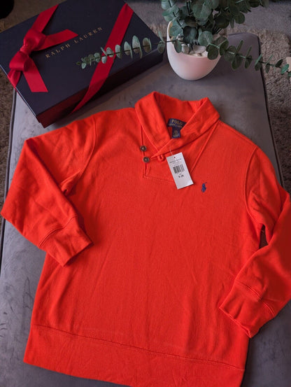 New Vintage Ralph Lauren Boys Shawl Neck Jumper Smart 8 Years Gift Orange Casual