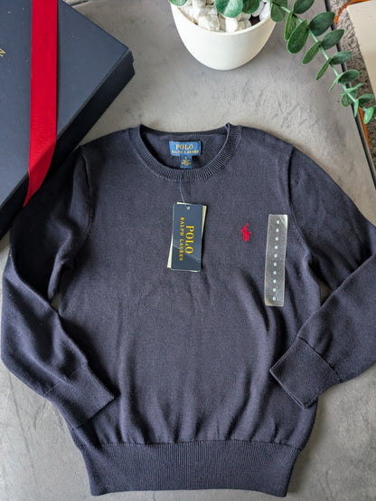 New Ralph Lauren Boys Navy Smart Casual Pullover Basic Jumper Pony Logo Age 6