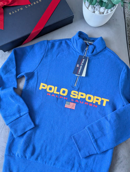 New Ralph Lauren Boys Tracksuit Top Blue 1/4 Zip Polo Sport 10-12y Gift Blue