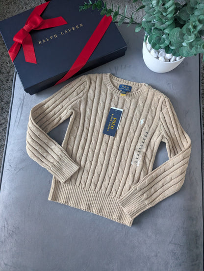 New Boys Ralph Lauren Beige cable knit long sleeve jumper Smart Casual Gift 6-7y