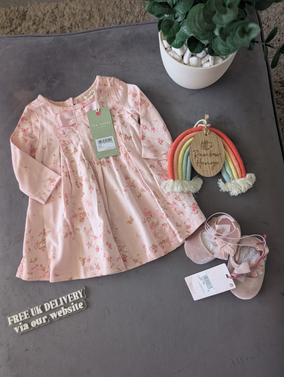 New Ted Baker Baby Girl Dress + Shoes Outfit Set Gift Frill 0-3m Floral Magical