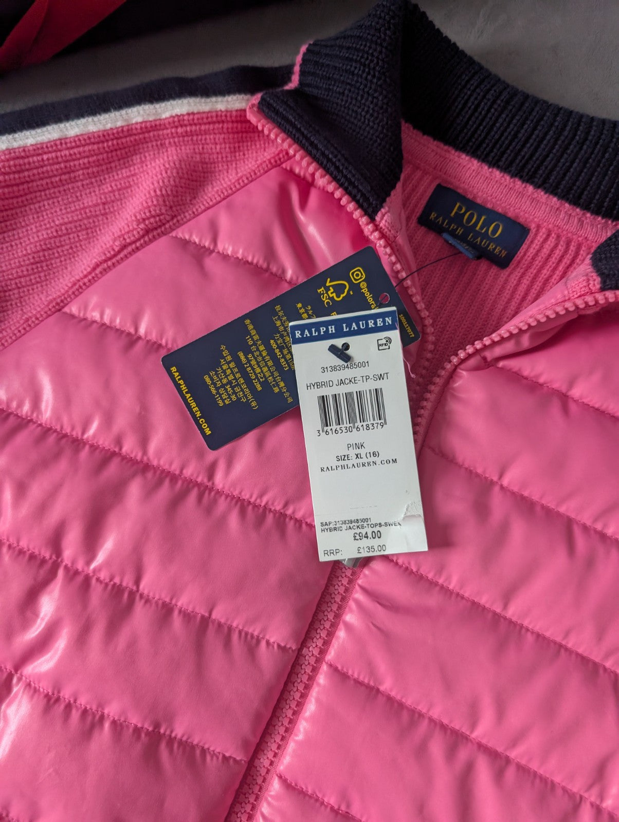 New Ralph Lauren Girls Pink Hybrid Knit Jacket Cotton Blend 16y £94 Gift Coat