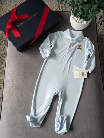 New Ralph Lauren Baby Boys Bear Embroidered All In One Sleep suit Gift 9m £60rrp