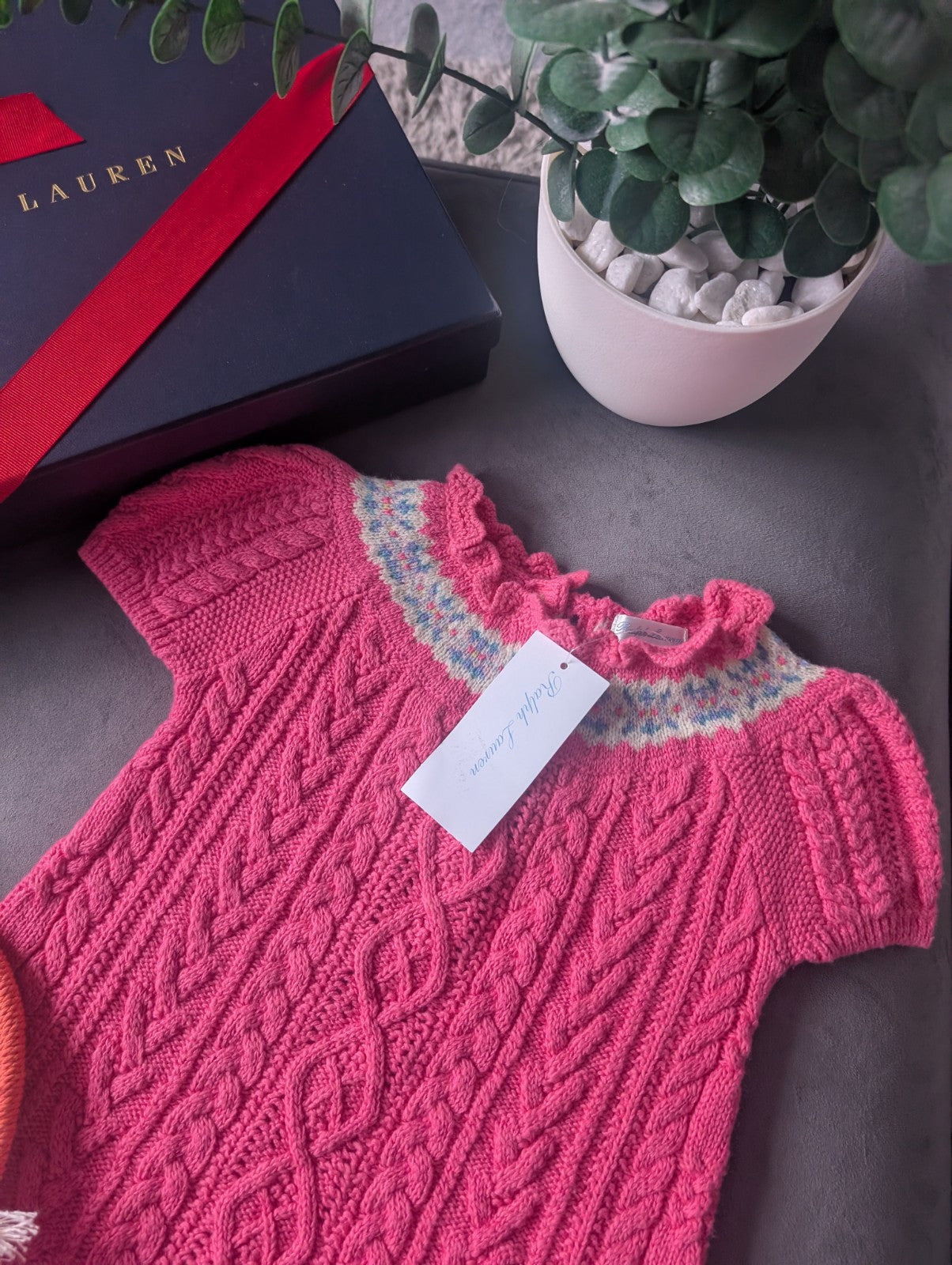 New Stunning Polo Ralph Lauren Cable Knit Pink Pretty Dress 18-24m Gift Spring