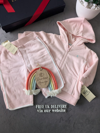 New Gorgeous Ralph Lauren Pink White Baby Girl Tracksuit  3-6m Gift Baby 2 Piece