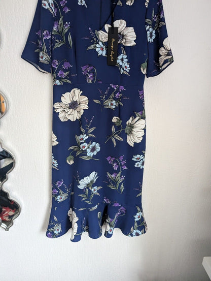 New Phase Eight Blue Cheryl Printed Short Sleeves Cocktail Midi Dress UK12  £120