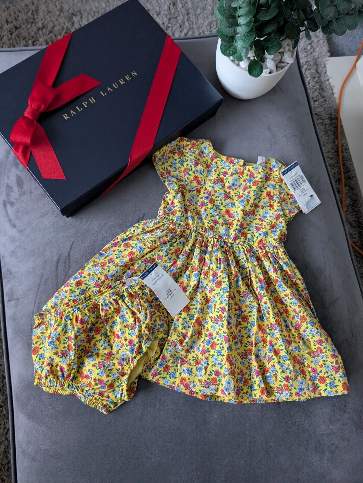 New Ralph Lauren Girls Floral Fully Lined Pretty Party Dress 9m Gift Yellow