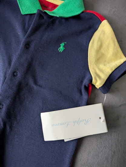 New Ralph Lauren Baby Boy Yellow Blue Smart Romper 6-9m Gift Summer Shortall