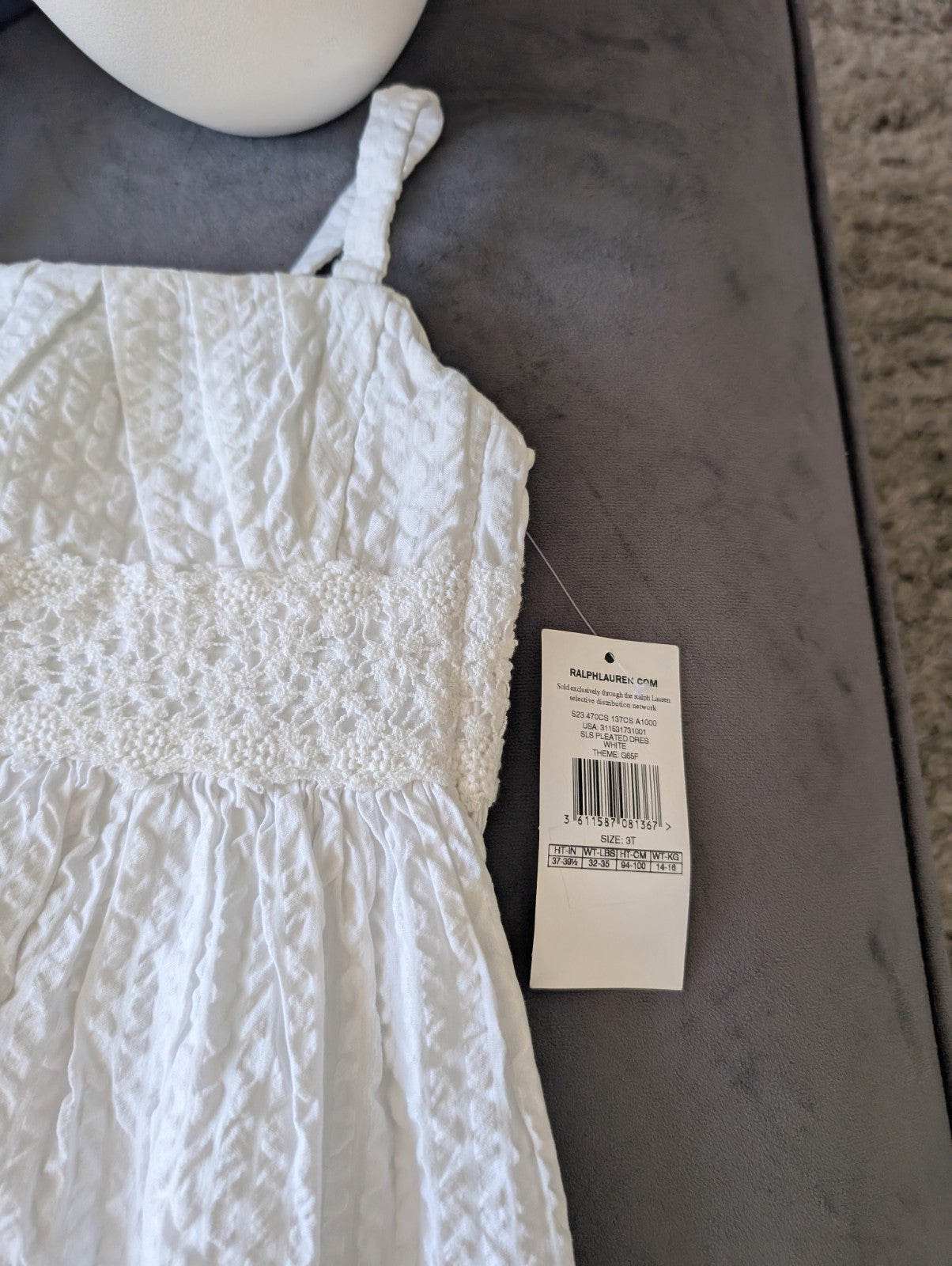 New Ralph Lauren Girls Gorgeous White Lace Cami Strap Summer Dress Occasion 3yrs