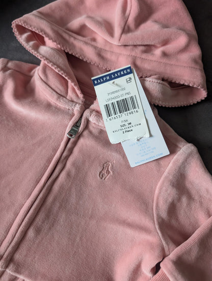 New Gorgeous Ralph Lauren Pink Scalloped Baby Girl Tracksuit 0-3m Gift Velvet