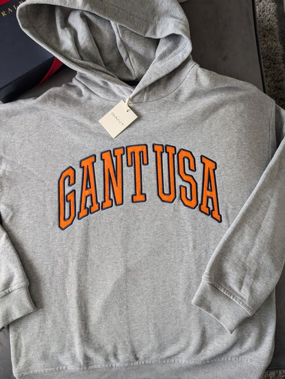 New GANT teens USA grey hoodie fleece jacket hoodie oversized fit 13-14y £100