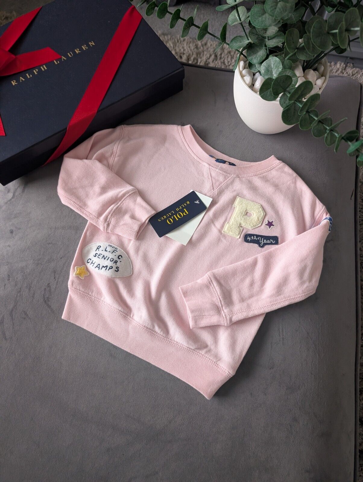 New Stunning Ralph Lauren Pink Embroidery Rugby Jumper 3yrs Cute Patchwork Gift