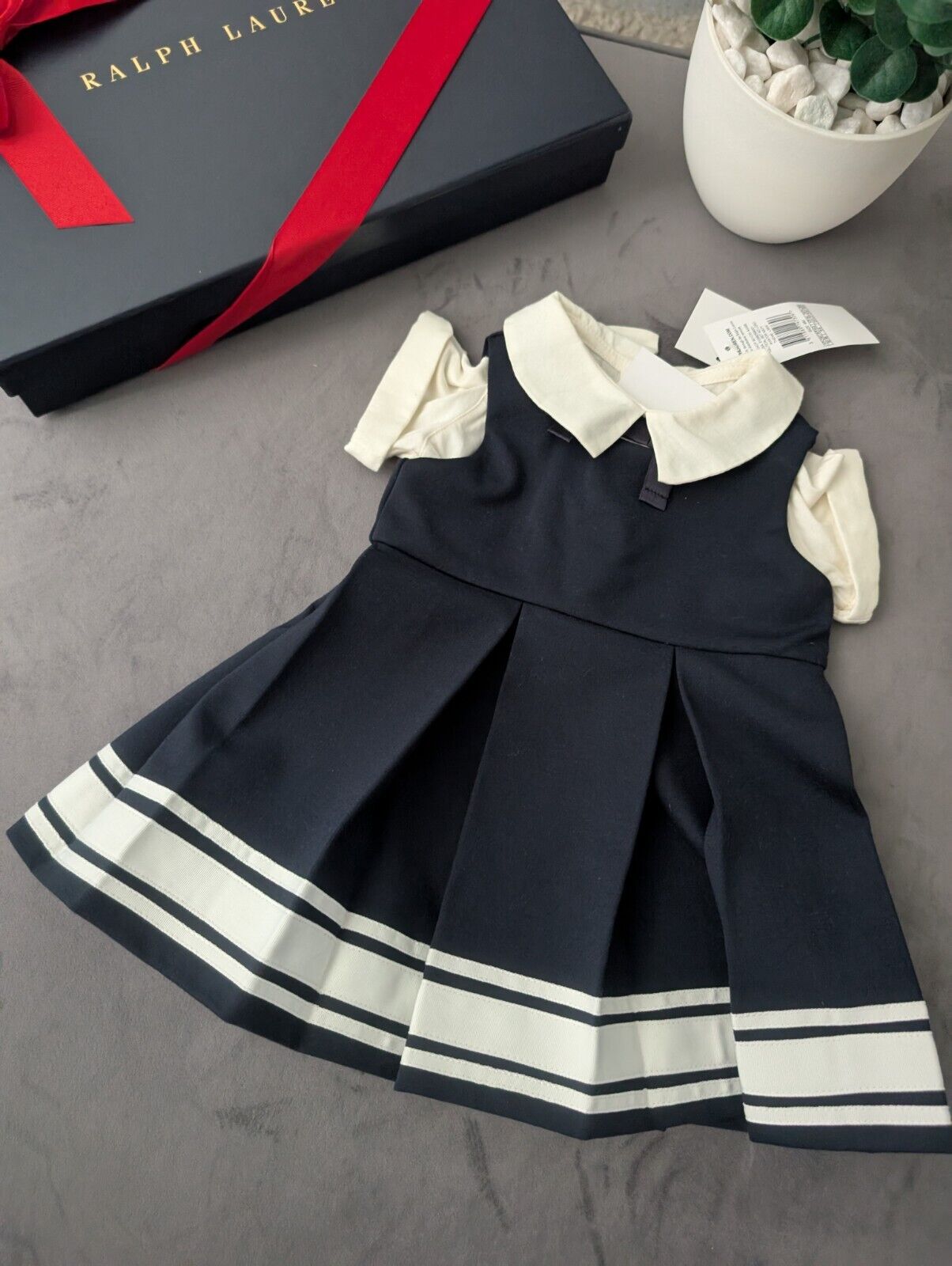 New Luxury Ralph Lauren Nautical Dress Baby Girls Occasion Smart 3-6m Gift Navy