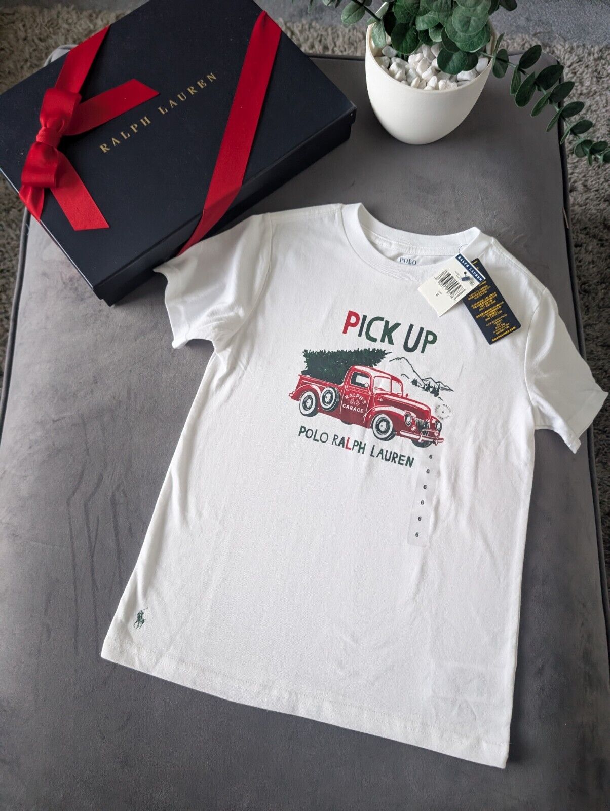 New Ralph Lauren Boys Christmas Tree's Truck T Shirt Smart Ivory 6yrs Gift Ralph