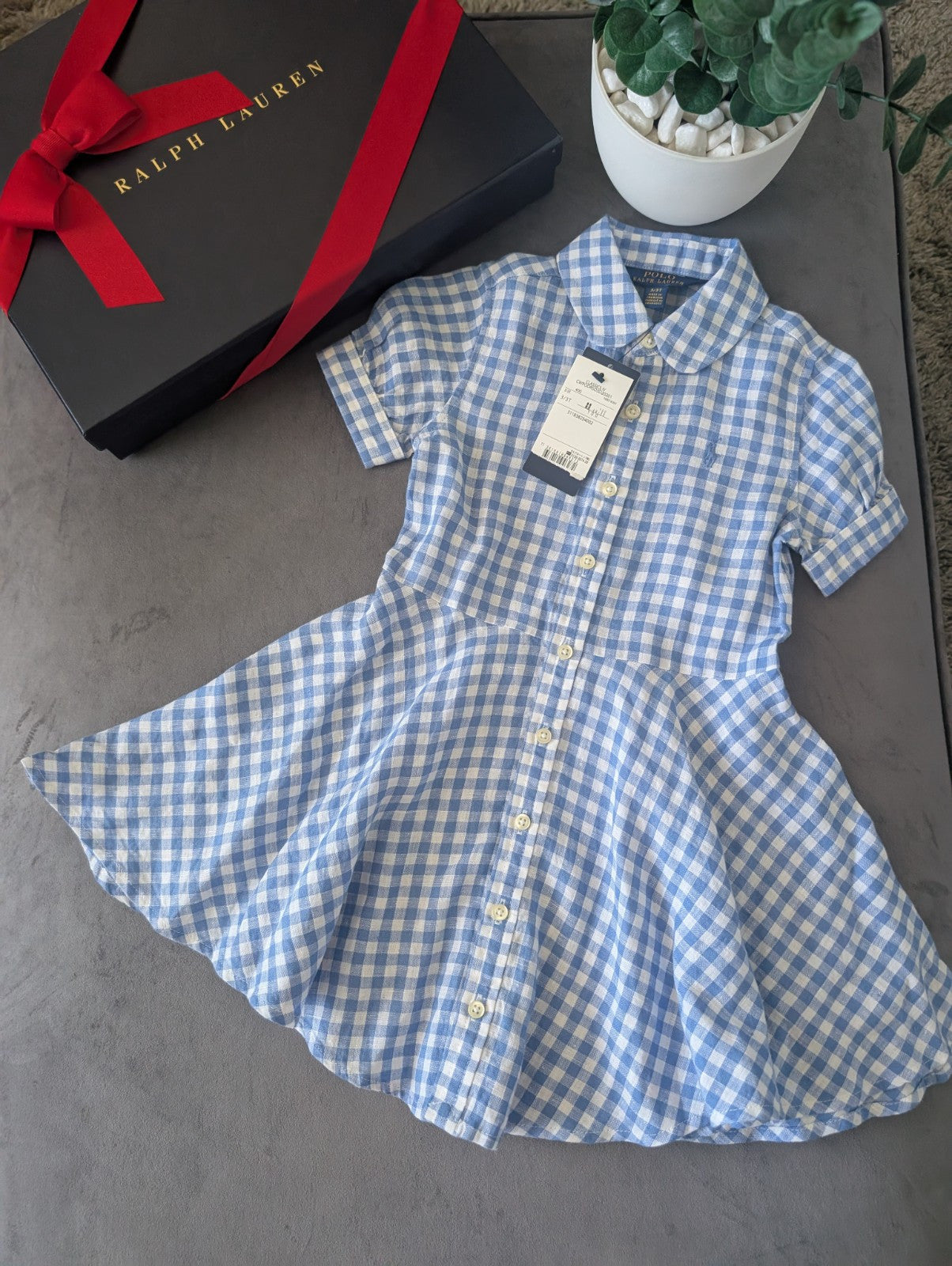 New Ralph Lauren Girls Gingham Navy White Check Dress Occasion Gift 2-3yr Pretty