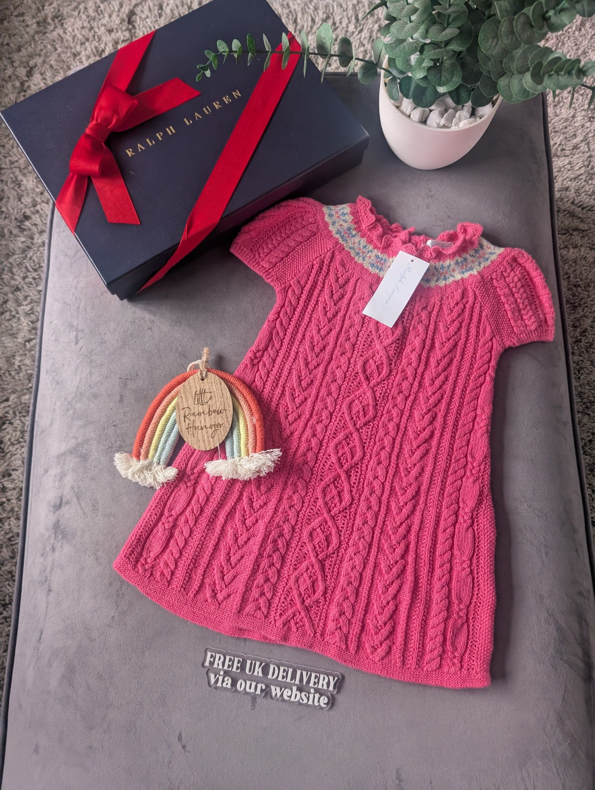 New Stunning Polo Ralph Lauren Cable Knit Pink Pretty Dress 18-24m Gift Spring