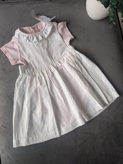 New Gorgeous Laranjinha Girls Age 12-18m Pink  White 2 In 1 Baby Dress Gift Fril