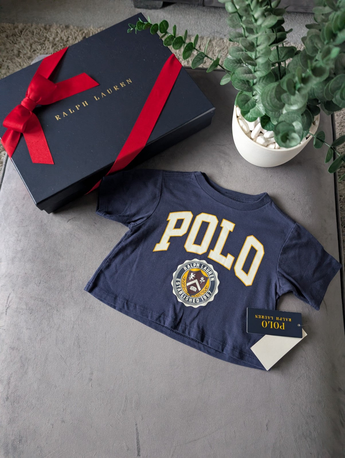 New Cute Gift Ralph Lauren girls Navy polo Logo T-Shirt Crop Cute Sporty 2yrs