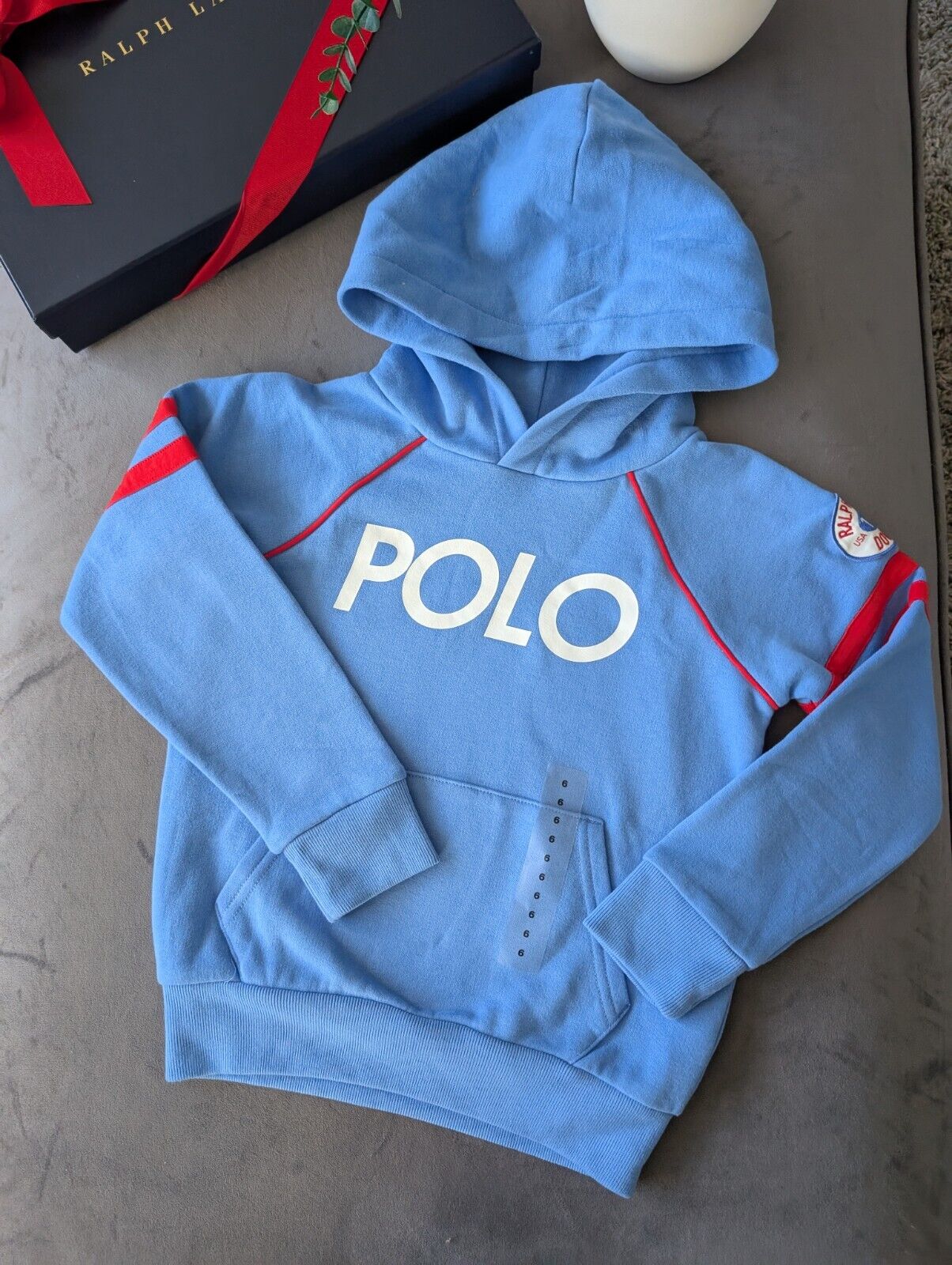 New Ralph Lauren Blue White Ski Club Jumper Unisex Hoodie Size 5-6Y Gift Kids